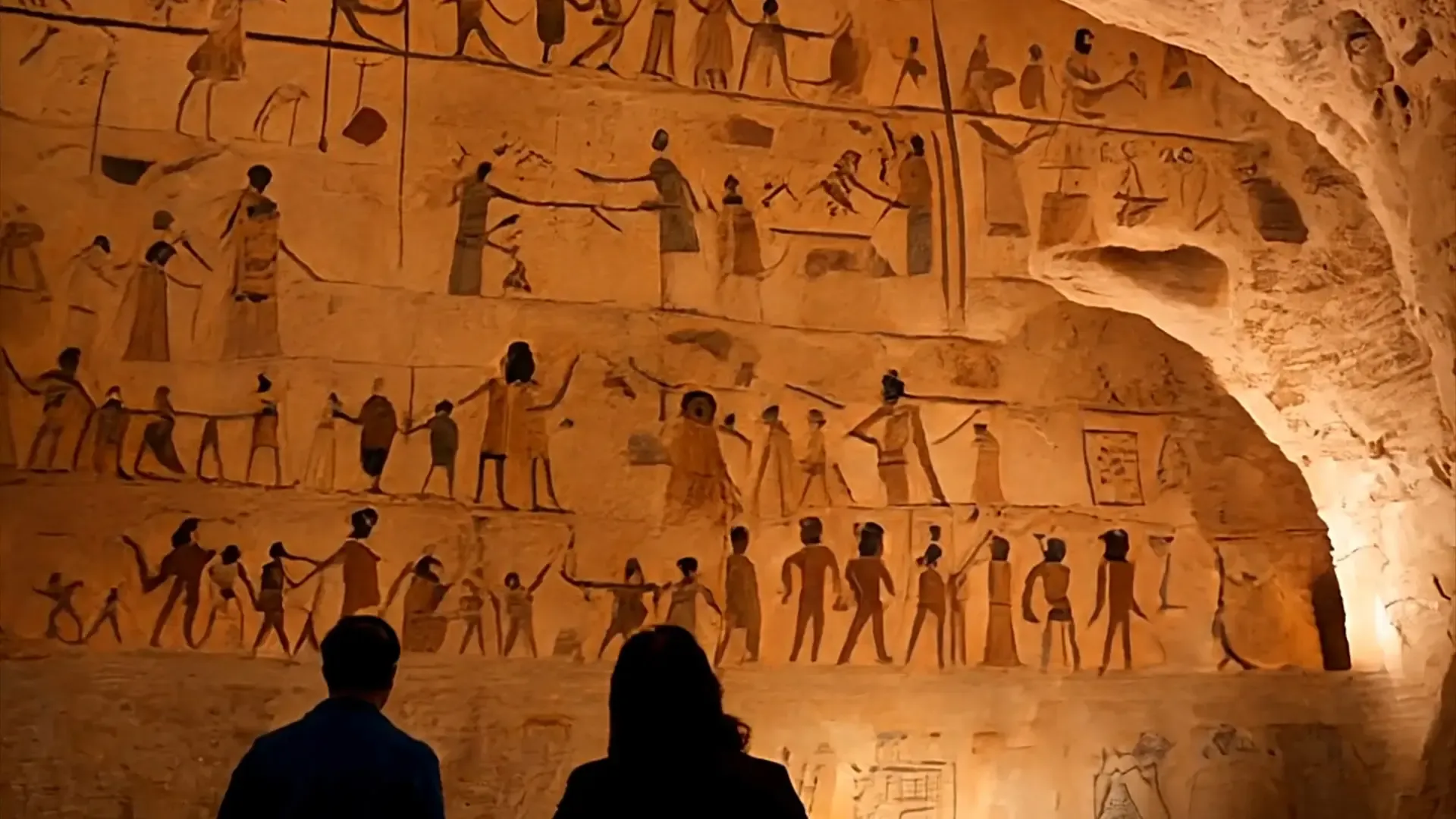 Ancient Egyptian Hieroglyphs in Tomb Historical Documentary Stock Footage